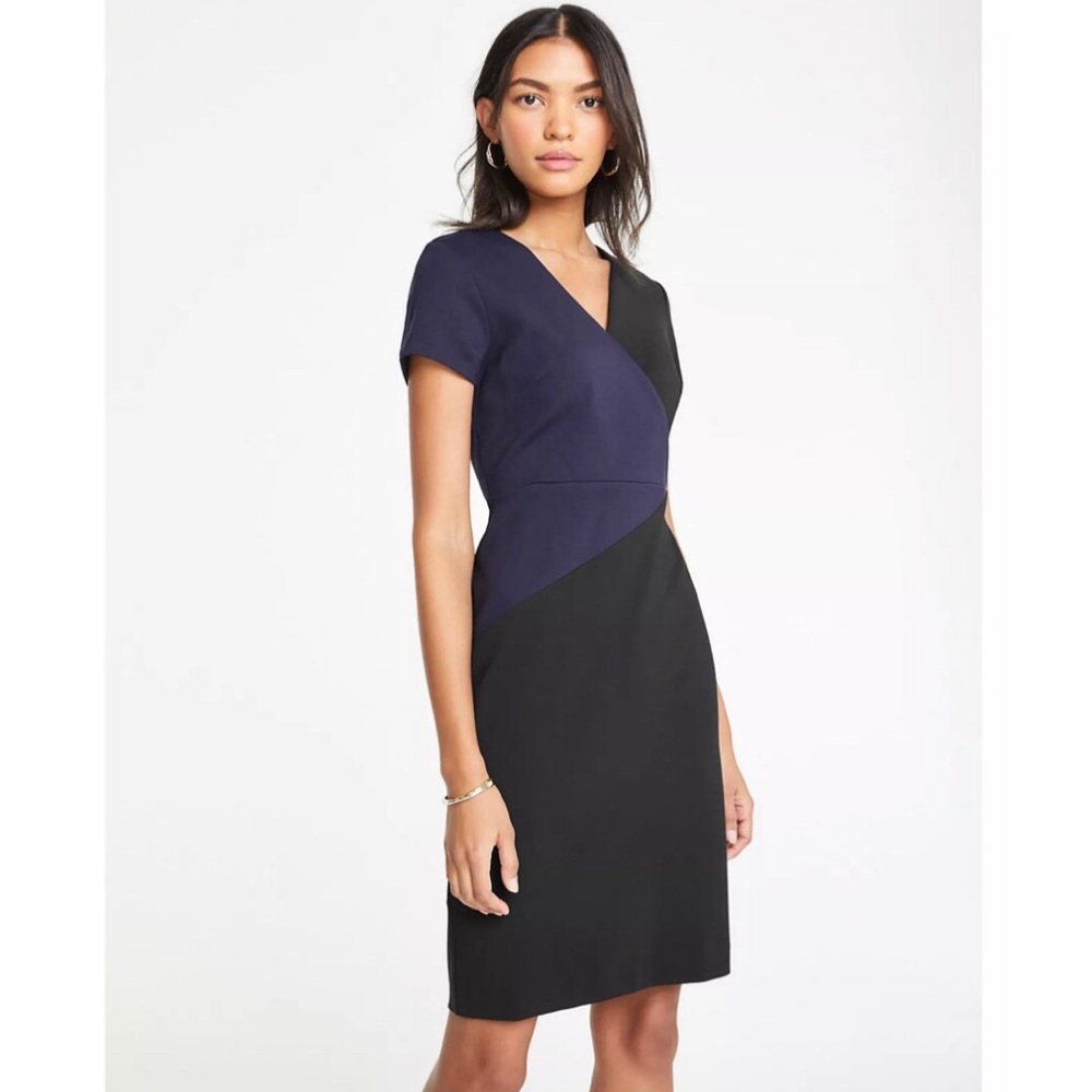 Ann Taylor Ponte Dress - Color block Black and Purple - Size 2 - NWT